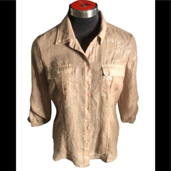 Calvin Klein Iridescent Gold Sheer Blouse - Picture 2 of 10